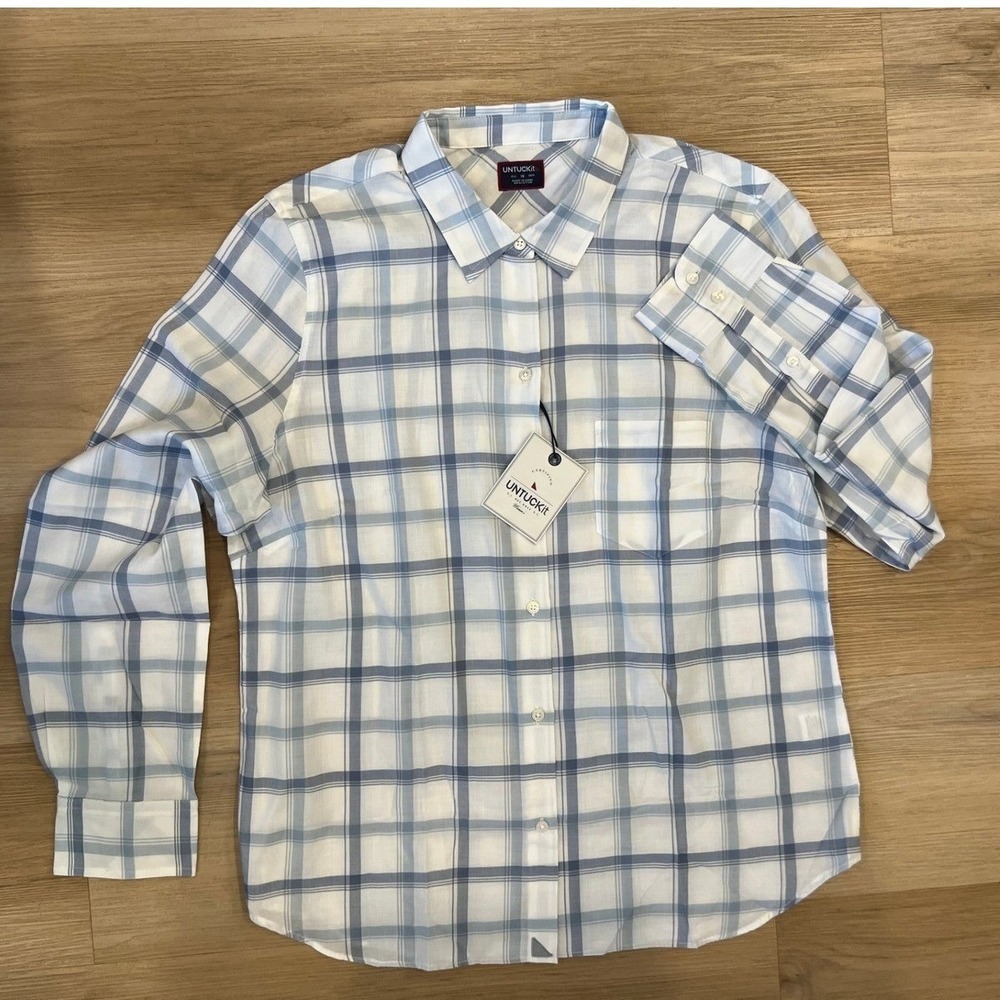 UNTUCKit Women's Longsleeve Shirt Melini Blue Plaid Button Down Size 10 Regular‎